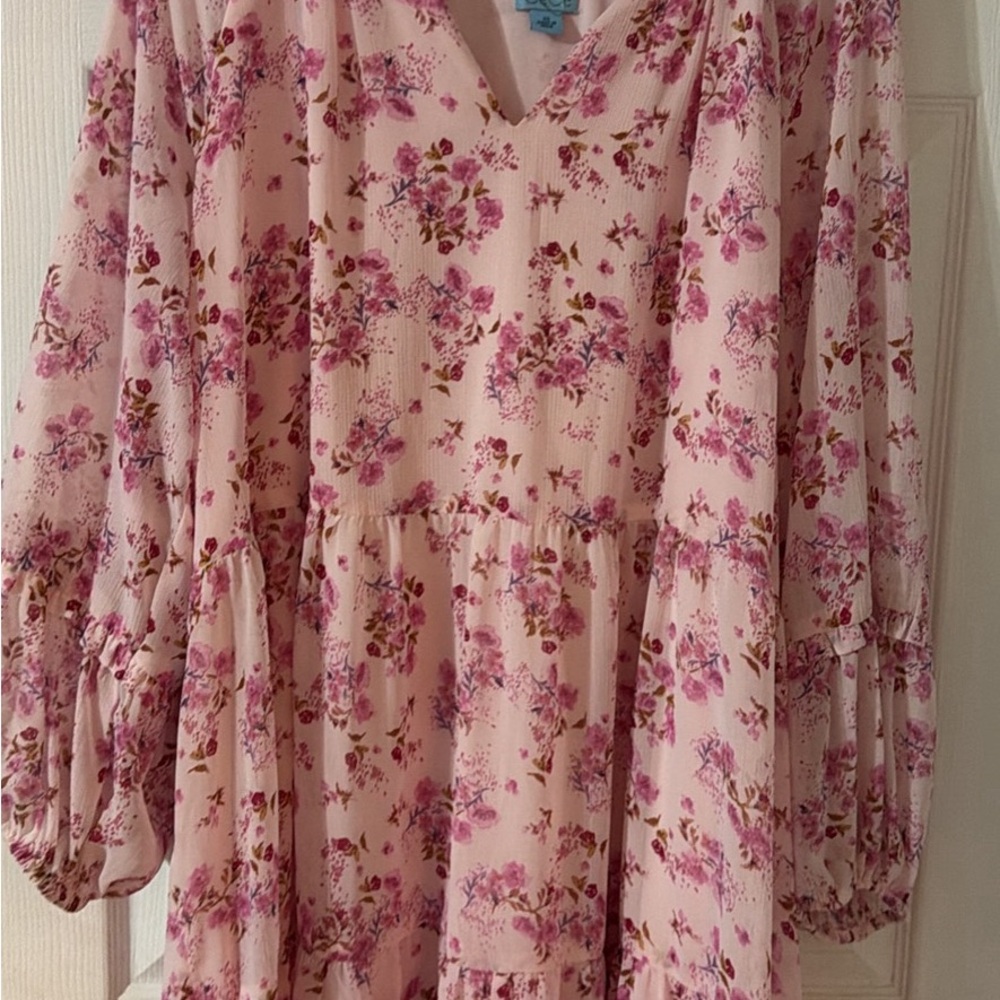 CeCe Pink Floral V-Neck Dress